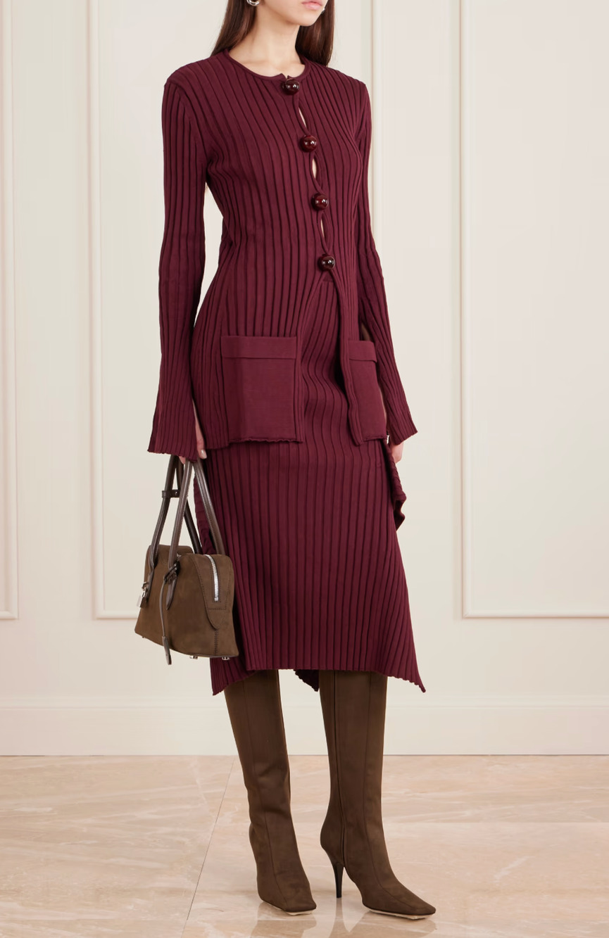 Stella McCartney Ribbed Bordeaux Burgundy Dress Medium